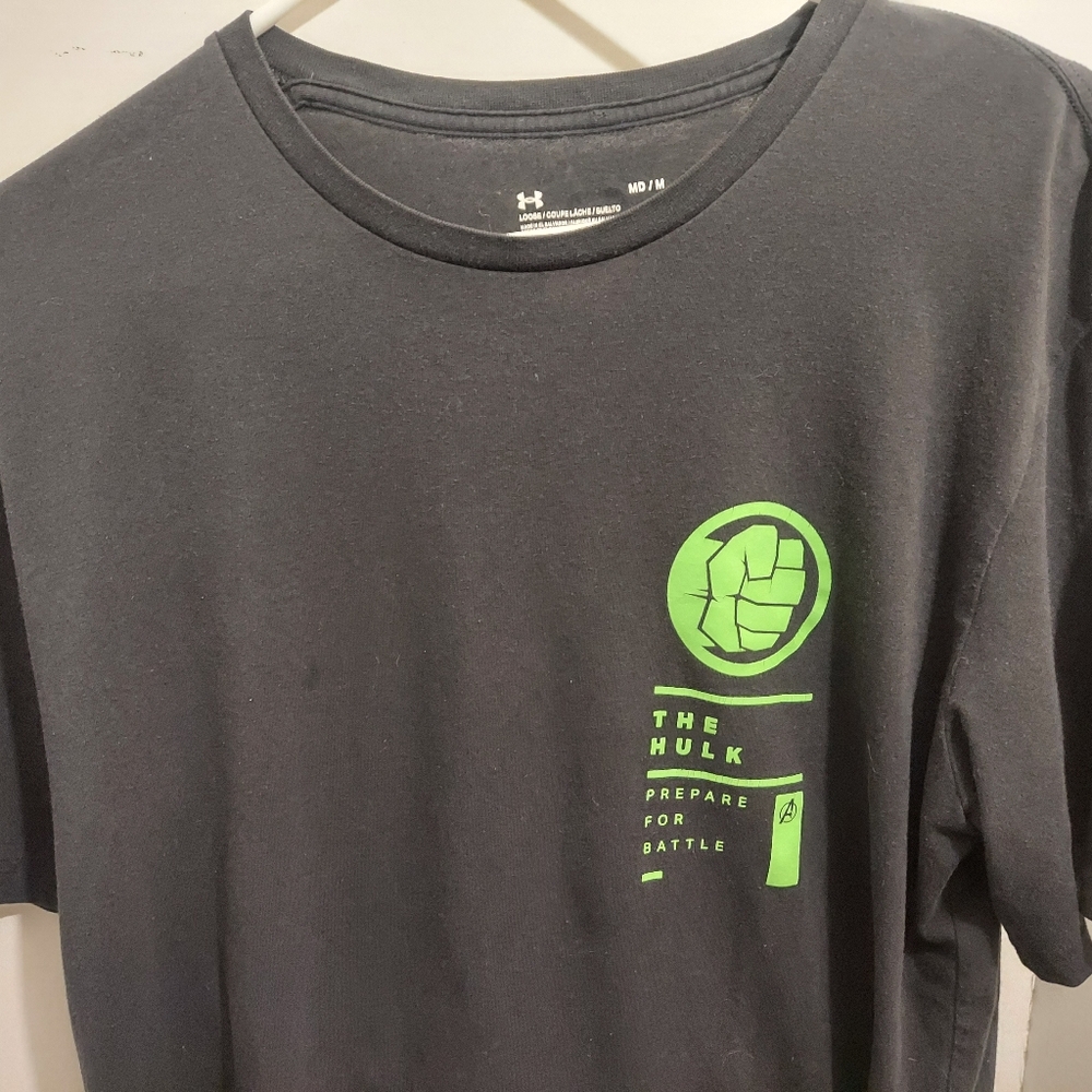 Under Armour The Hulk Marvel Avengers Battle Men Shirt Black Green Heatgear - Picture 2 of 6